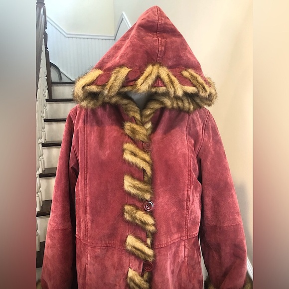 DENNIS BASSO Dusky Rose Long Line Suede Hooded Pea Coat w Pockets Sz MED NWOT - Picture 2 of 12